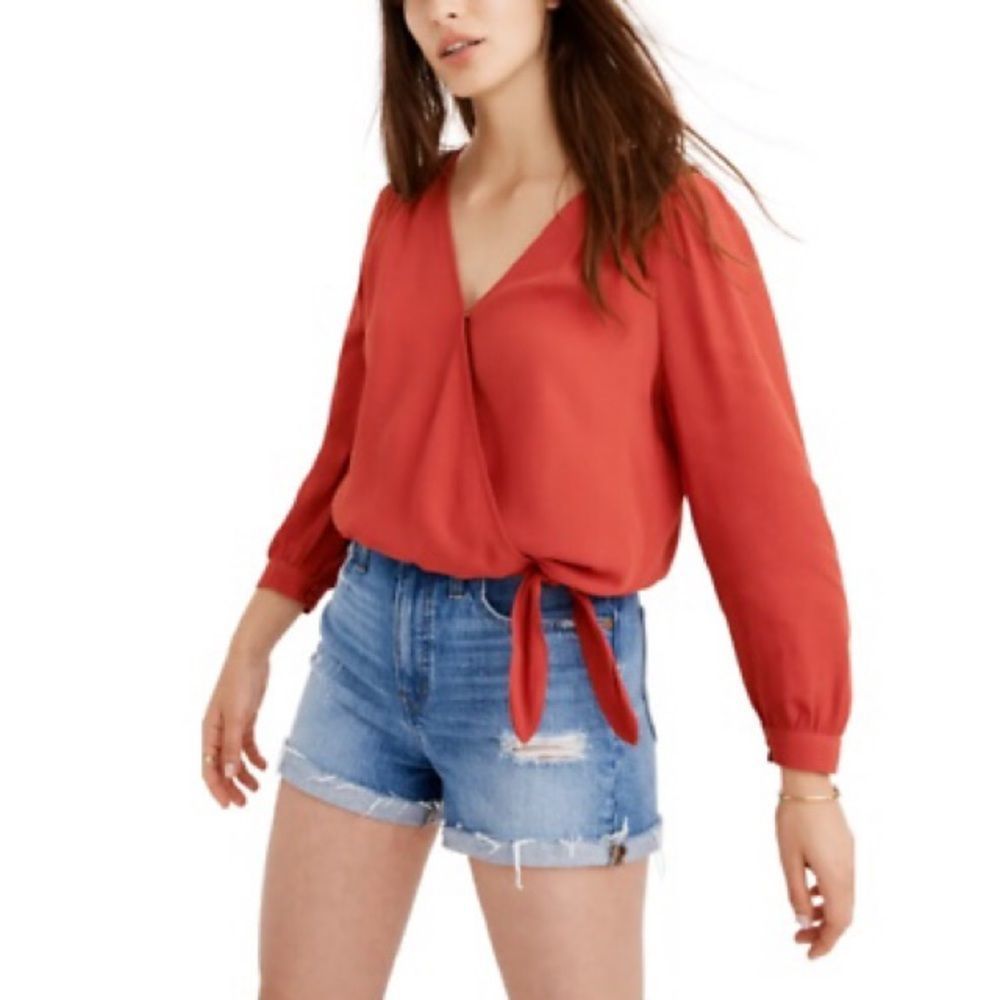 Madewell Silk Wrap Top in Peach